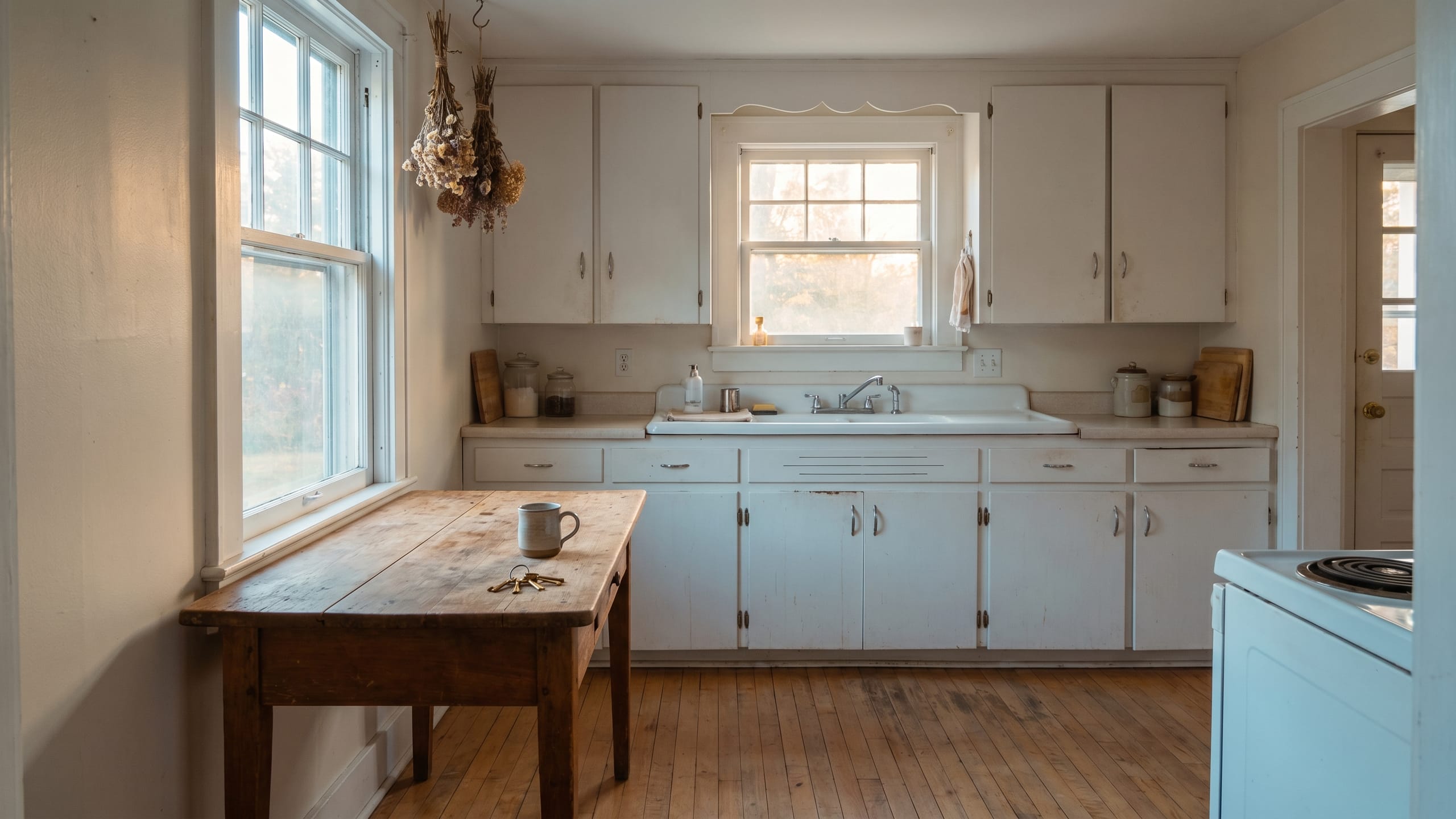 Morning light filling a tidy kitchen in an older Northern Colorado home